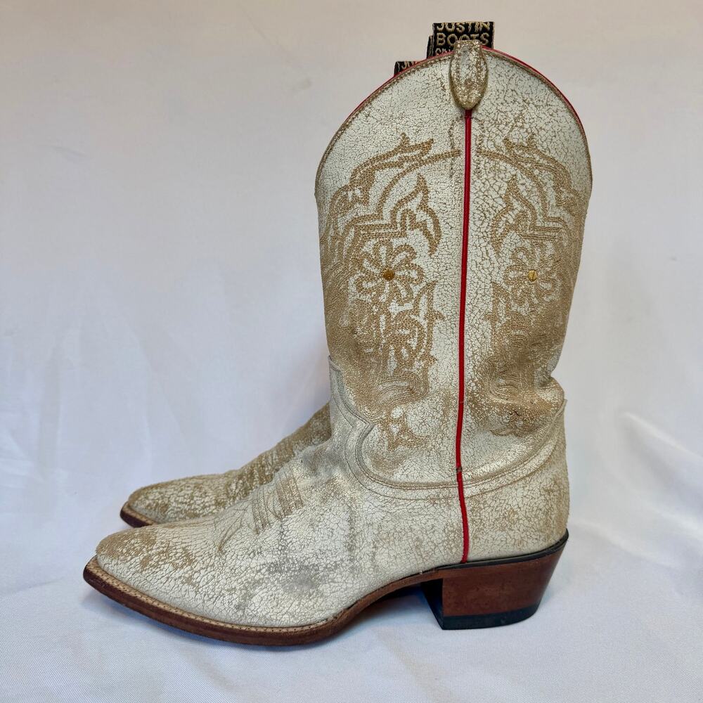Justin Women's Vintage Distressed Crackle Leather Cowboy Boots Size 8.5 B